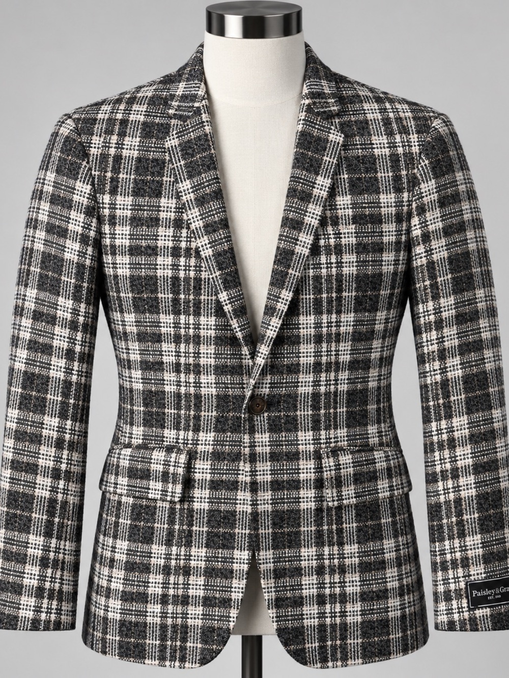Paisley & Gray Black and White Plaid Sport Coat